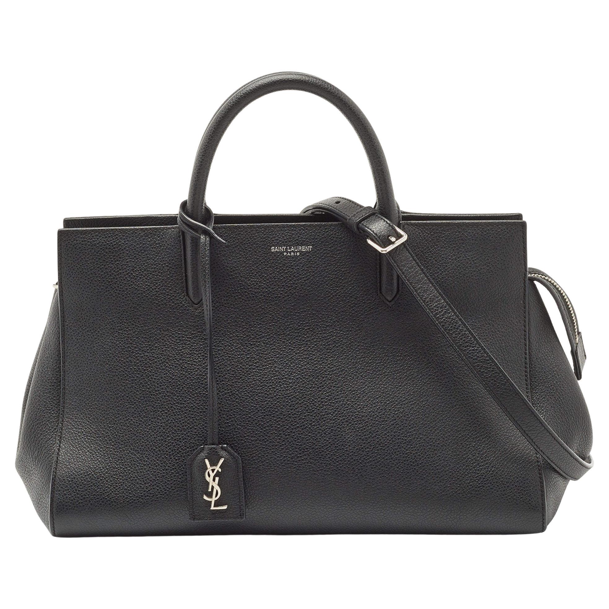 Saint Laurent Black Leather Small Cabas Rive Gauche Tote