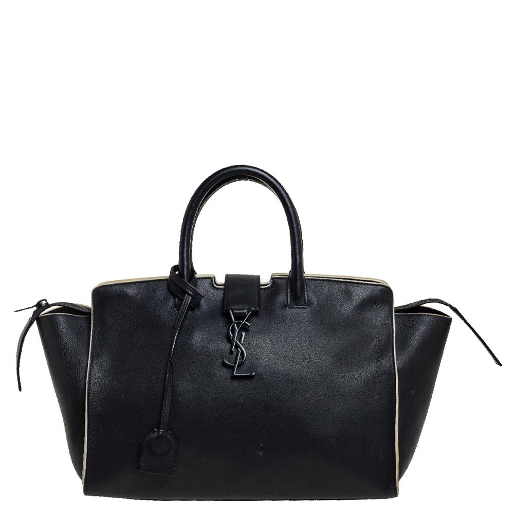 Saint Laurent Black Leather Small Downtown Cabas Tote For Sale at
