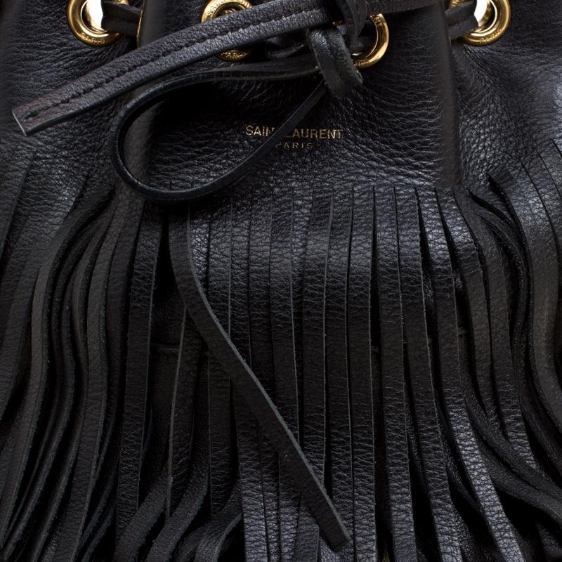 Saint Laurent Black Leather Small Emmanuelle Fringed Bucket Bag 5