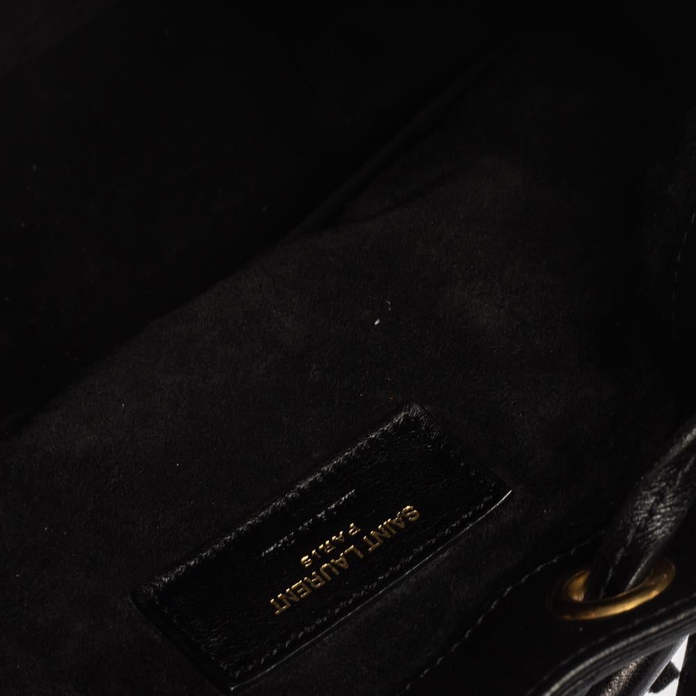 Saint Laurent Black Leather Small Emmanuelle Fringed Bucket Bag 3