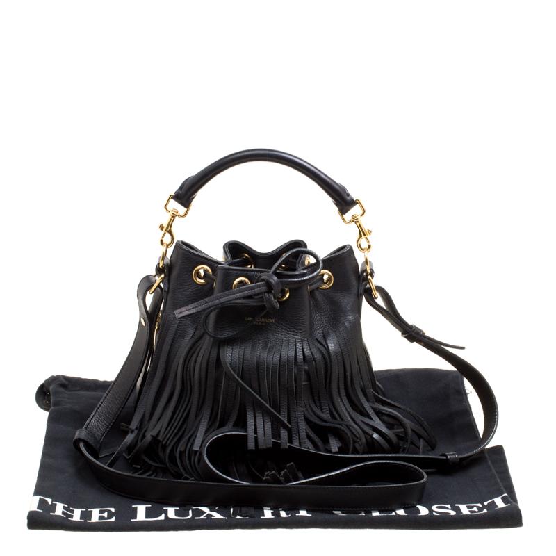 Saint Laurent Black Leather Small Emmanuelle Fringed Bucket Bag 6