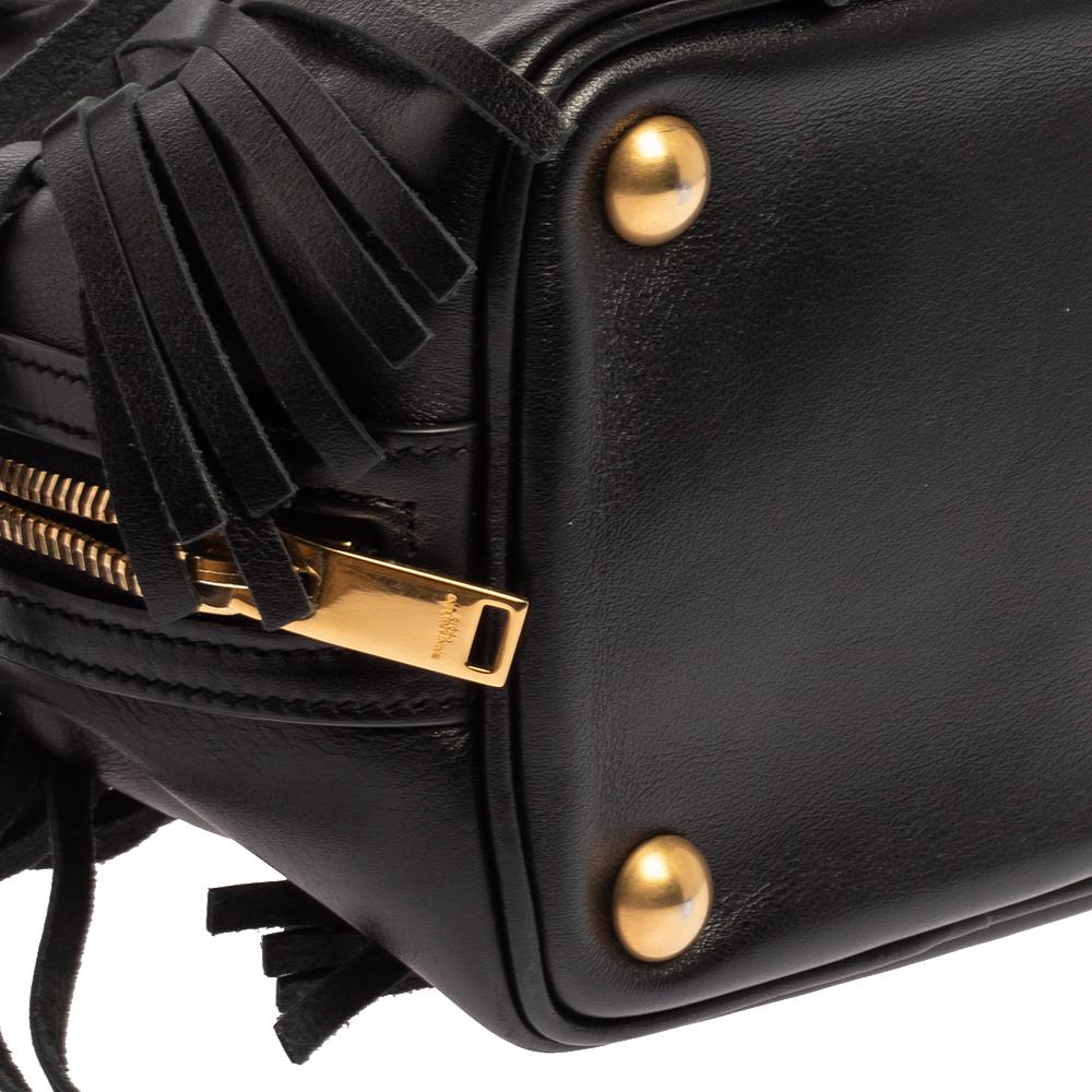 Saint Laurent Black Leather Small Emmanuelle Fringed Bucket Bag 4