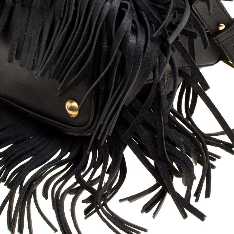 Saint Laurent Black Leather Small Emmanuelle Fringed Bucket Bag 1