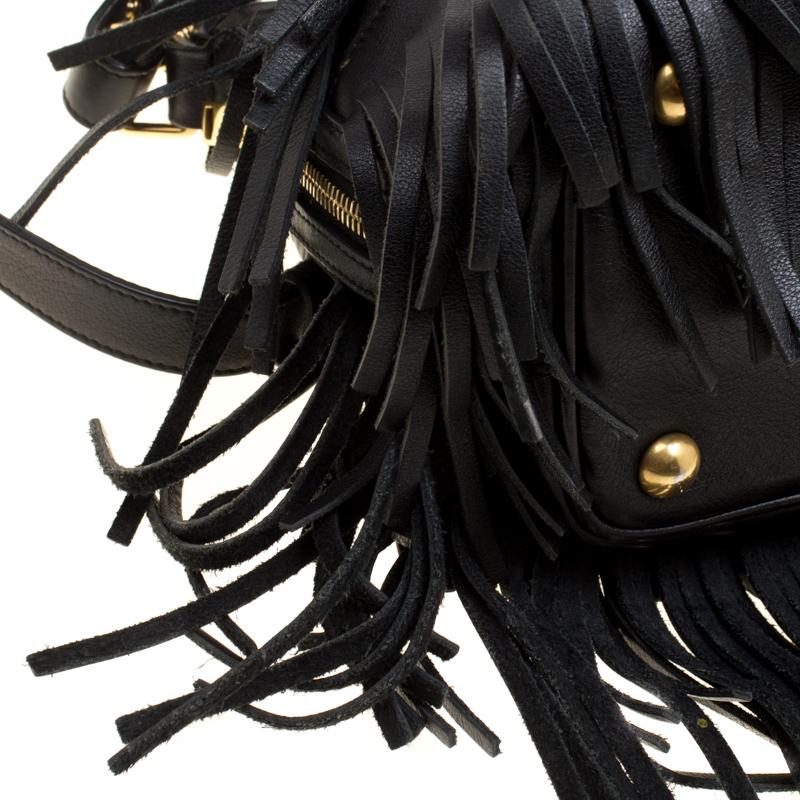 Saint Laurent Black Leather Small Emmanuelle Fringed Bucket Bag 2