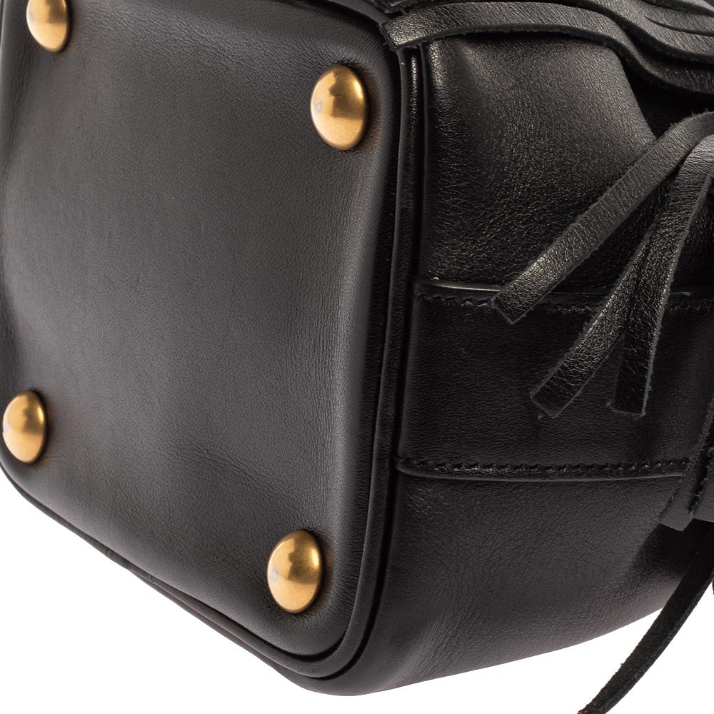Women's Saint Laurent Black Leather Small Emmanuelle Fringed Bucket Bag