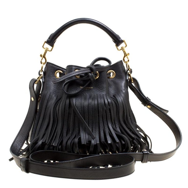 Saint Laurent Black Leather Small Emmanuelle Fringed Bucket Bag For ...
