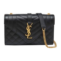Saint Laurent Black Leather Small Envelope Flap Shoulder Bag
