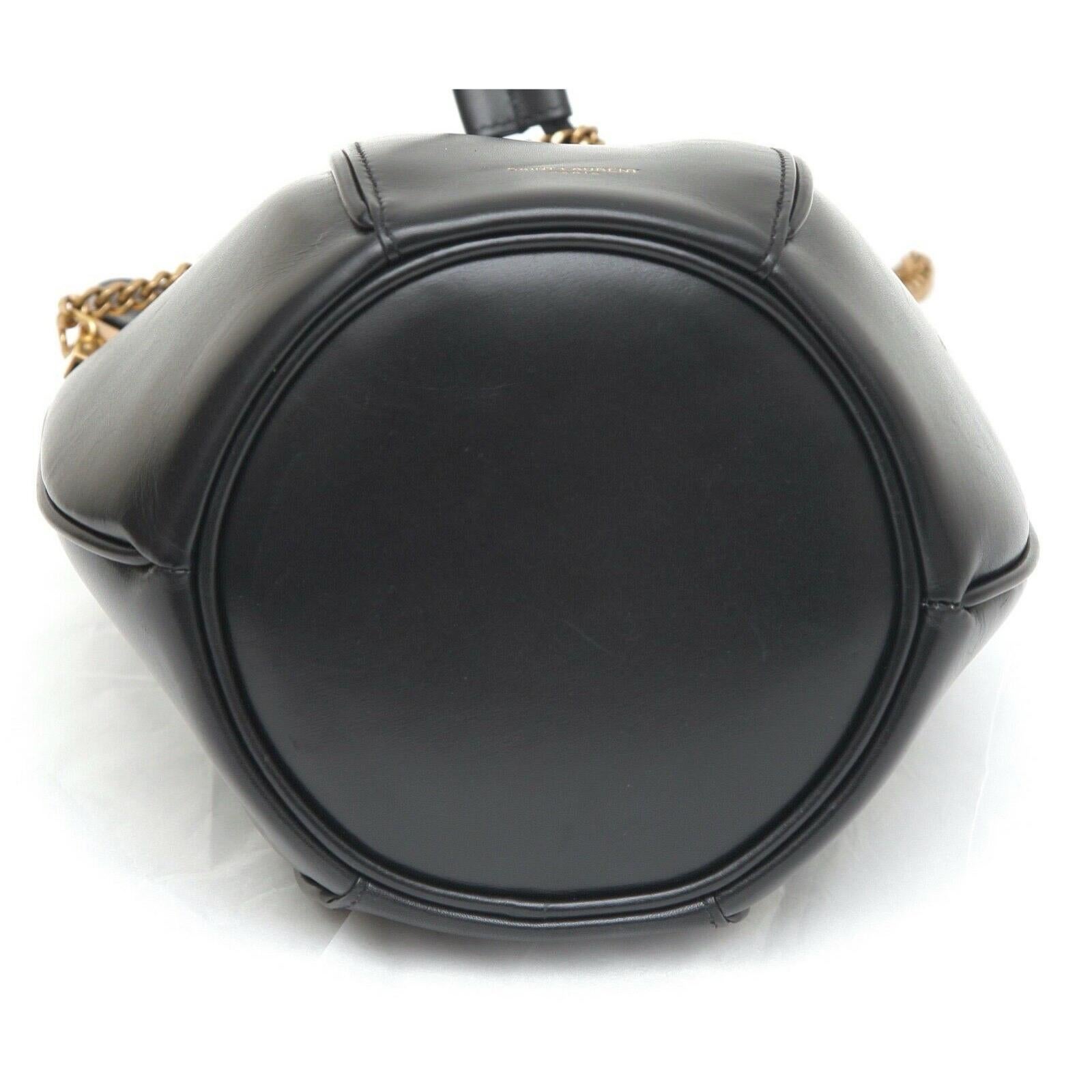 SAINT LAURENT Bag Black Leather Bucket Small TALITHA Shoulder Gold Drawstring In Good Condition For Sale In Hollywood, FL