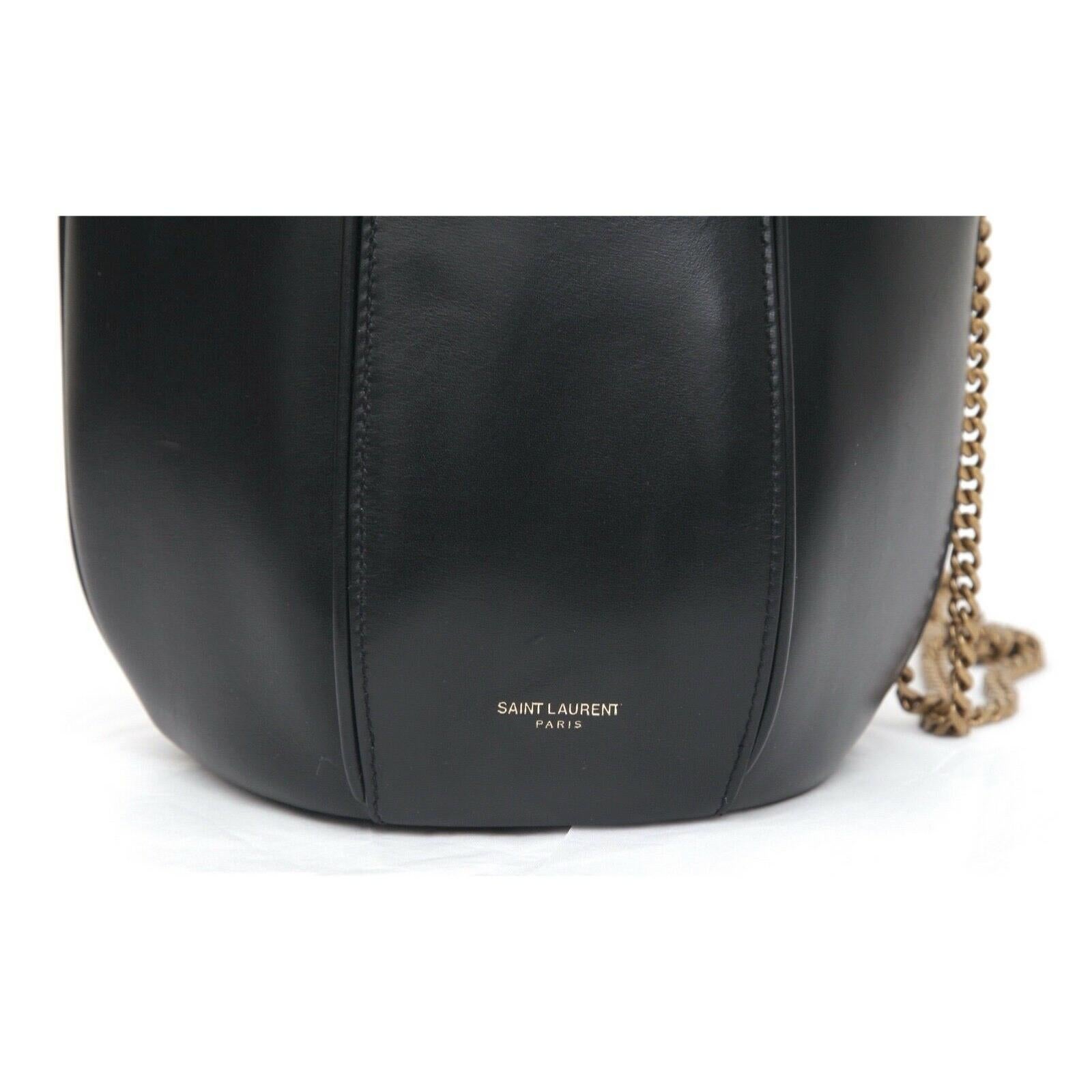 Women's SAINT LAURENT Bag Black Leather Bucket Small TALITHA Shoulder Gold Drawstring