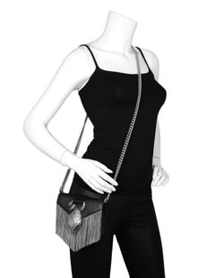 Saint Laurent Black Leather Snake Fringe Mini Crossbody Bag rt $1, 750