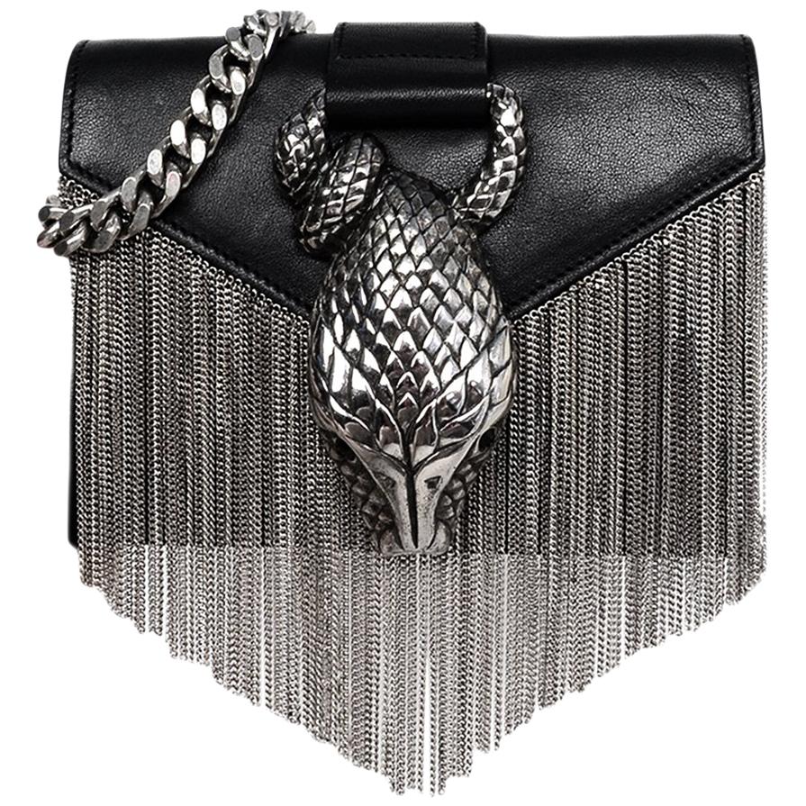 Saint Laurent Black Leather Snake Fringe Mini Crossbody Bag rt $1, 750