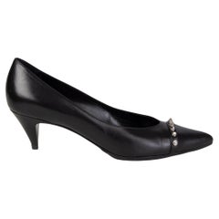 SAINT LAURENT noir cuir SPIKED KITTEN HEEL Pumps Shoes 38