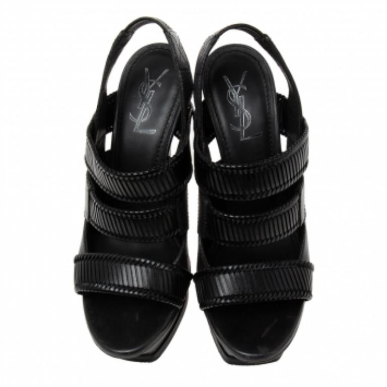Saint Laurent - Sandales à brides en cuir noir - Taille 38 Pour femmes en vente