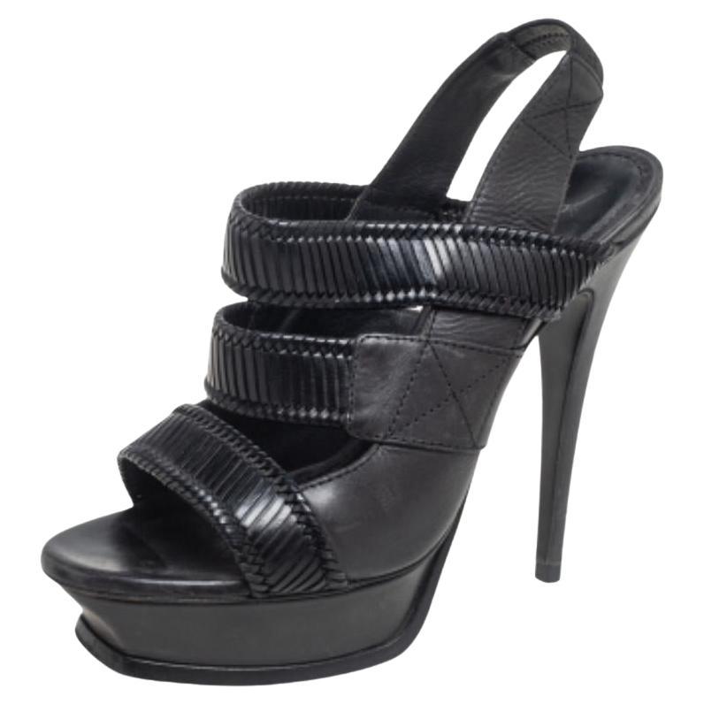 Saint Laurent Schwarze Leder Riemchensandalen mit Slingback-Sandalen Größe 38.5
