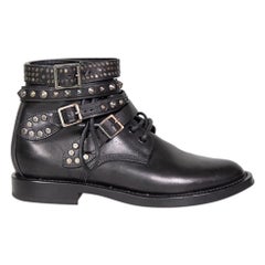 Saint Laurent - Stivaletti con borchie e cintura in pelle nera Taglia IT 38