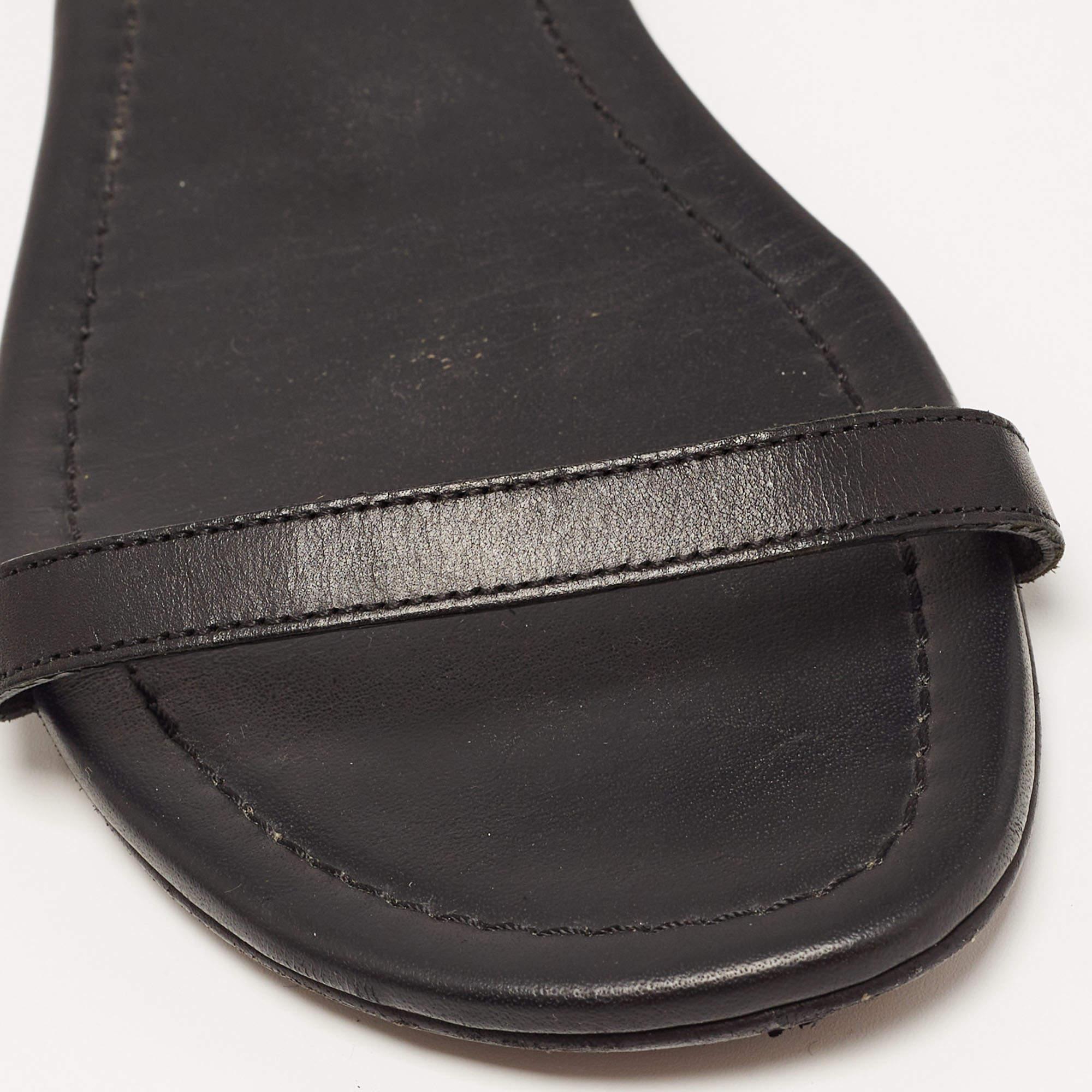 Saint Laurent Black Leather Studded Ankle Cuff Flat Sandals Size 36 For Sale 2