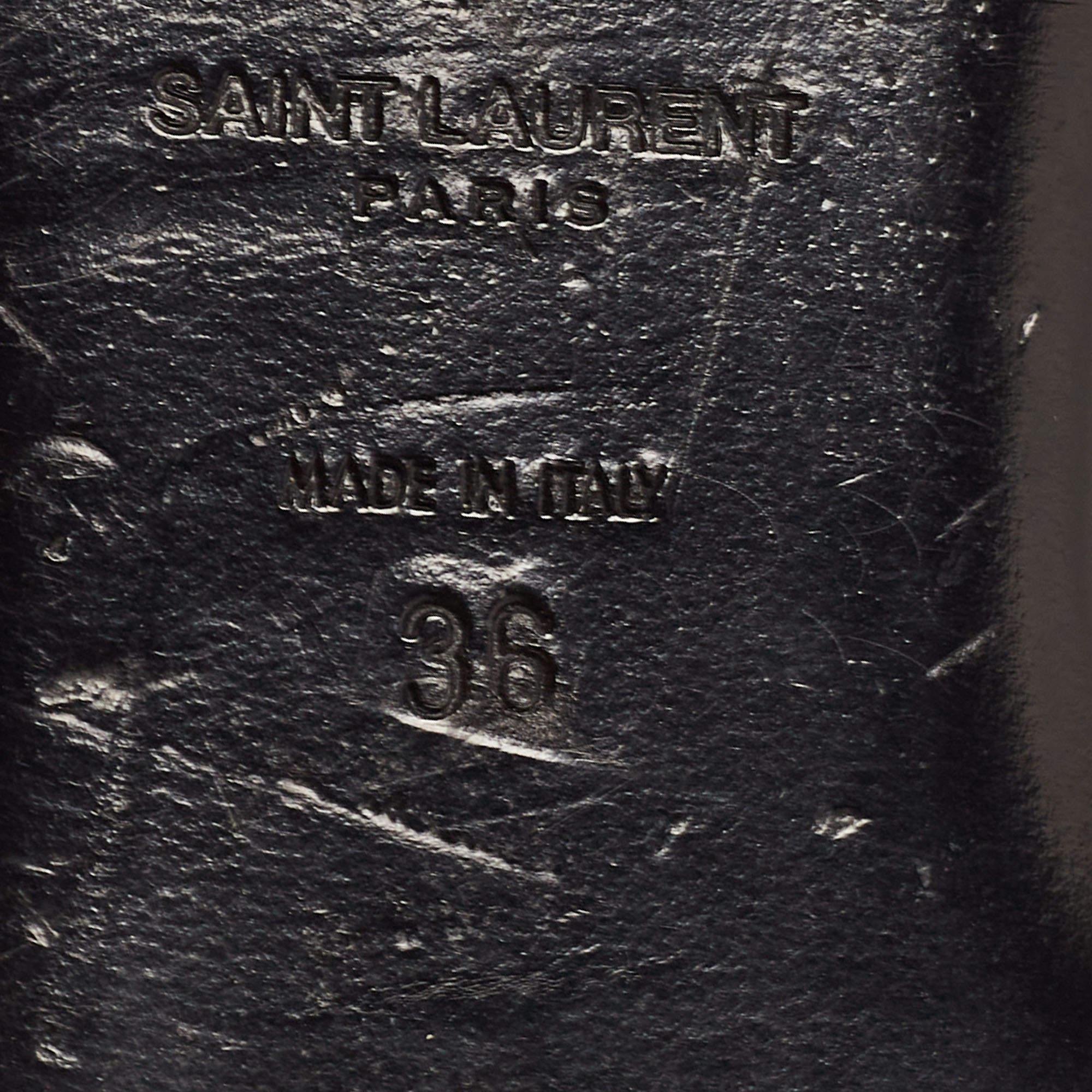 Saint Laurent Black Leather Studded Ankle Cuff Flat Sandals Size 36 For Sale 3
