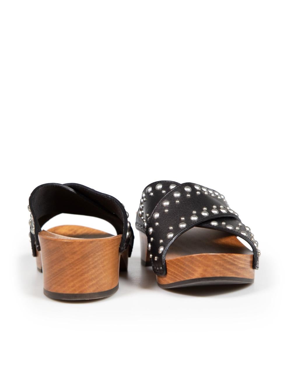 Saint Laurent Black Leather Studded Clogs Size IT 37.5 In Excellent Condition In London, GB