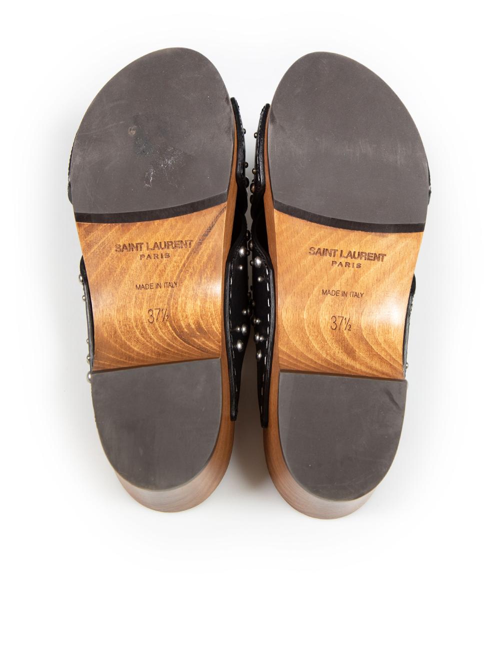 Women's Saint Laurent Black Leather Studded Clogs Size IT 37.5