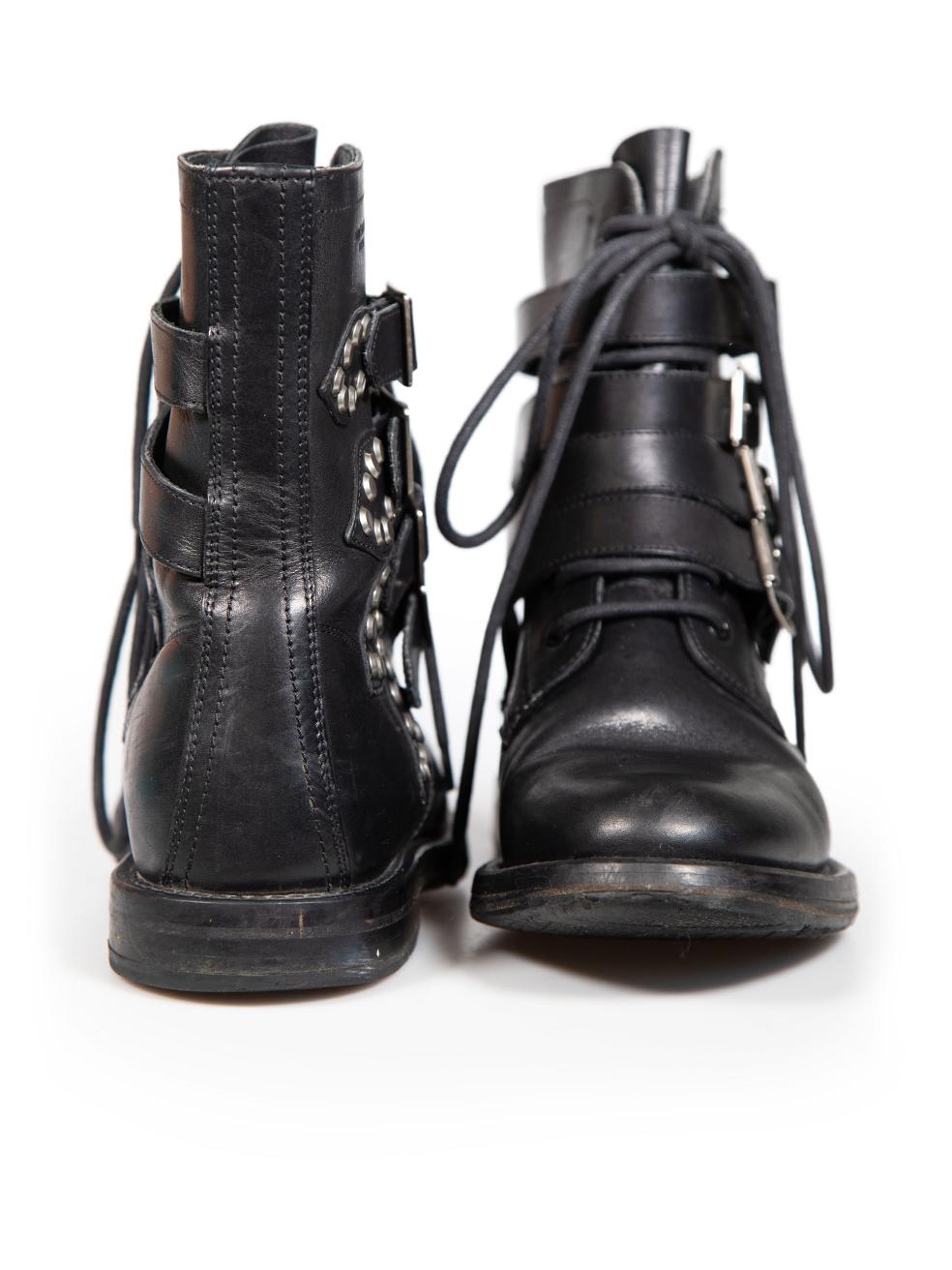 Saint Laurent Black Leather Studded Combat Boots Size IT 39.5 In Good Condition For Sale In London, GB