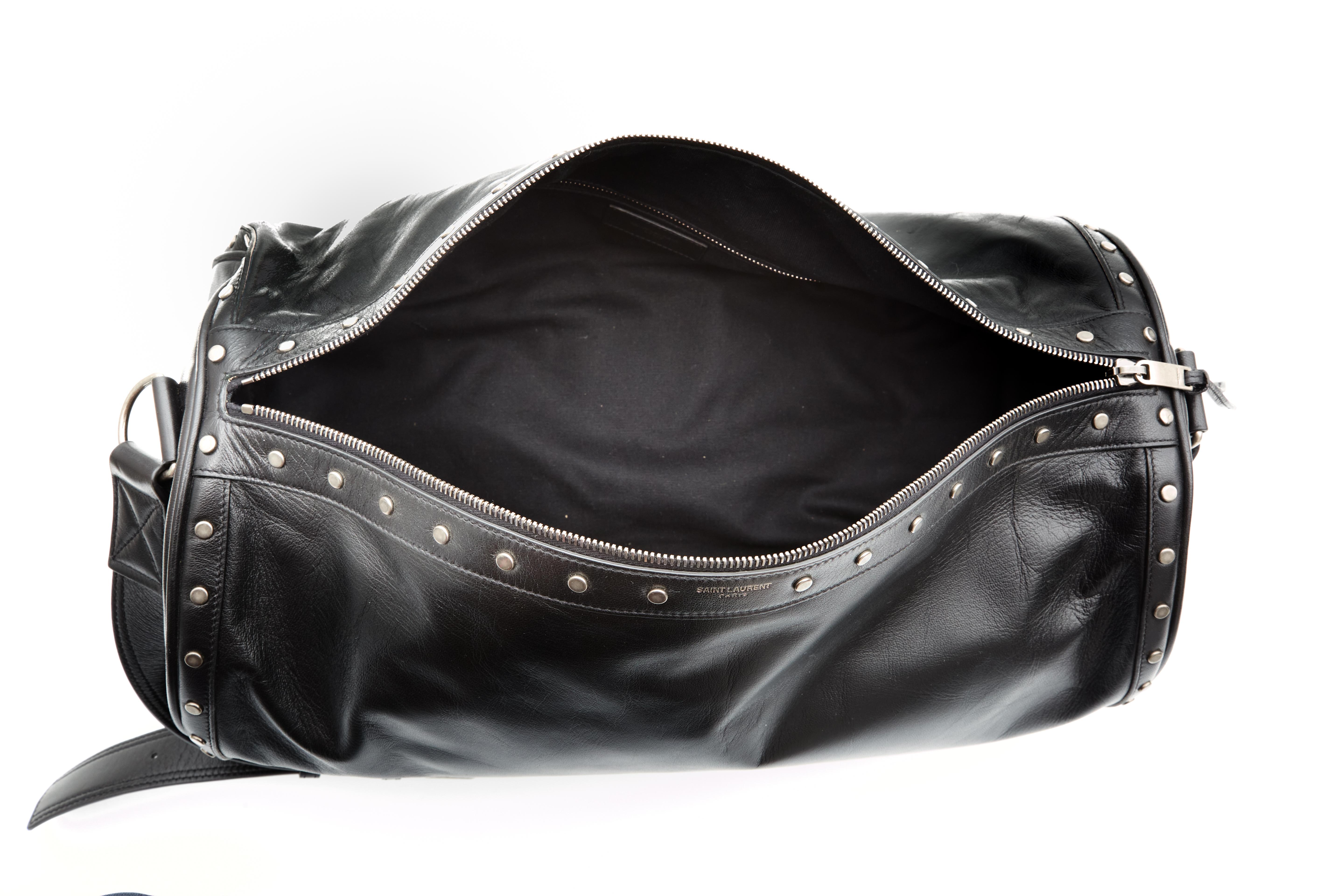 Saint Laurent Black Leather Studded Gym Duffle Bag In New Condition For Sale In Montreal, Quebec