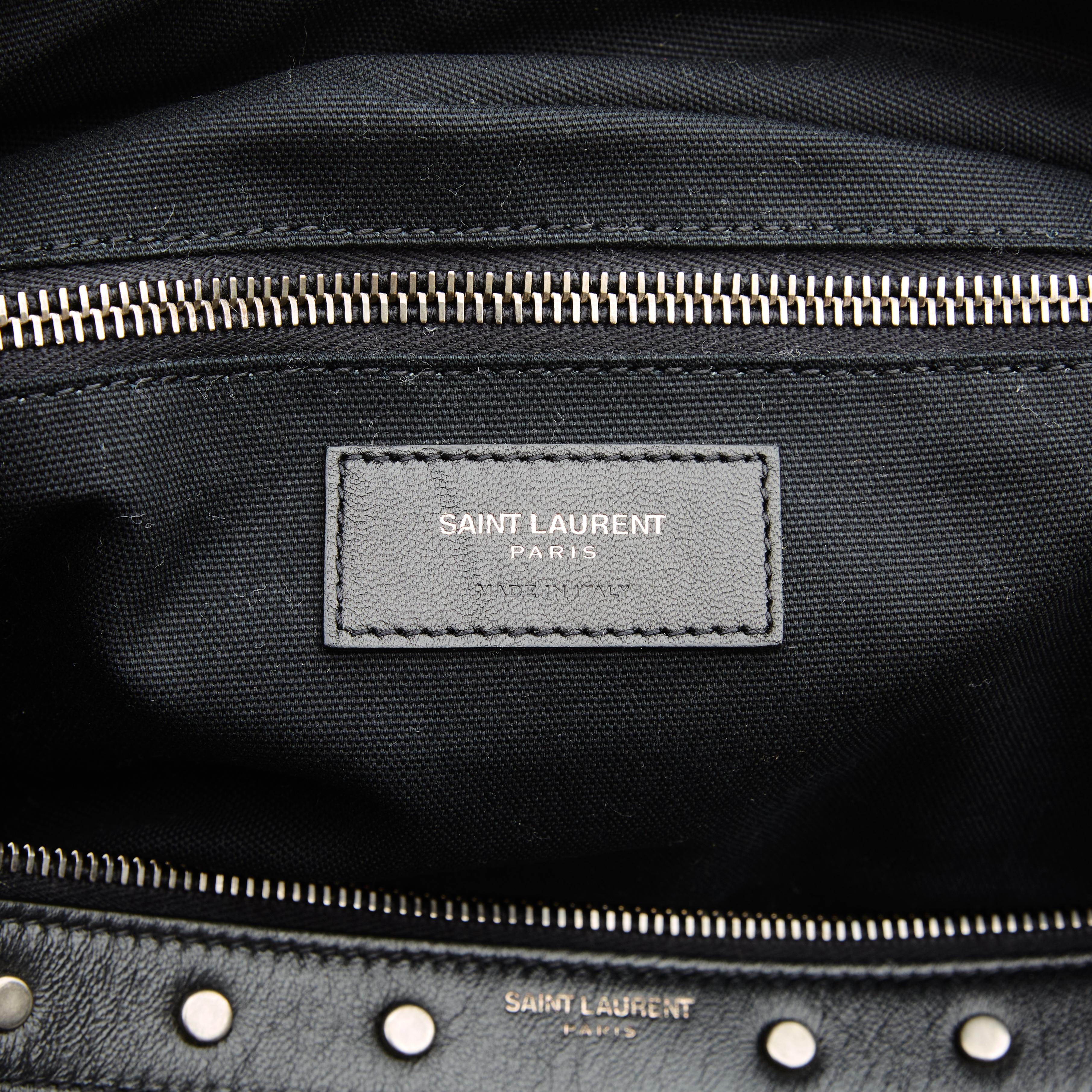 Women's or Men's Saint Laurent Black Leather Studded Gym Duffle Bag For Sale