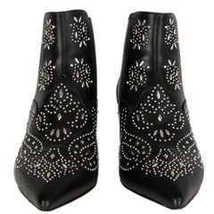 SAINT LAURENT black leather STUDDED KITTEN HEEL Ankle Boots Shoes 40
