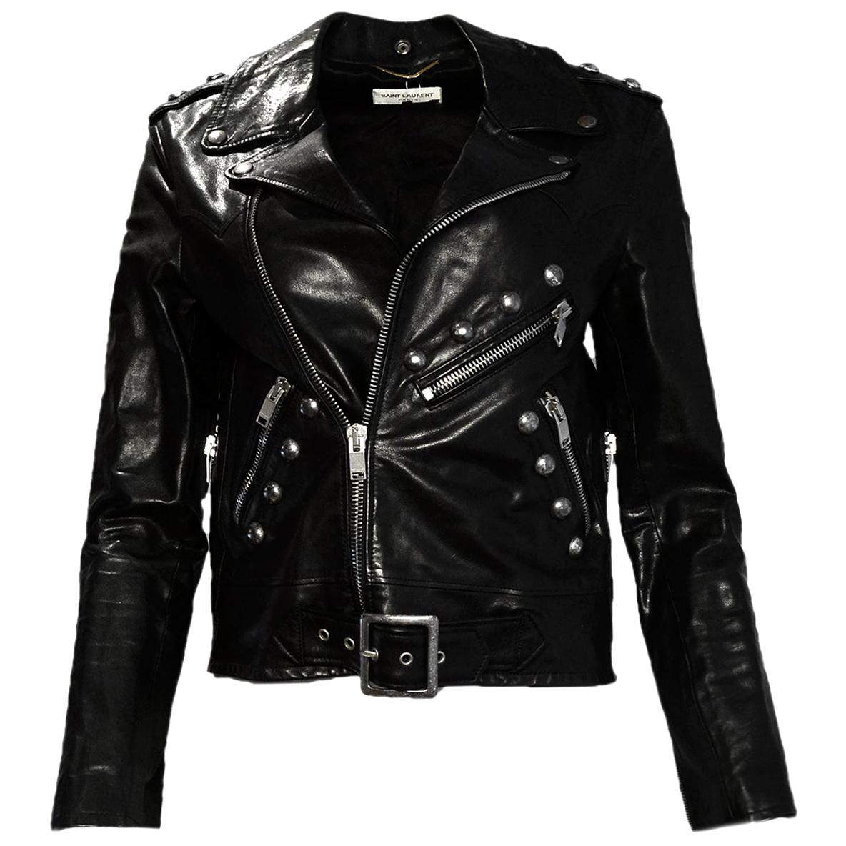 Saint Laurent Black Leather Studded Moto Biker Jacket sz 38 For Sale at ...