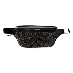 Saint Laurent Black Leather Studded Paisley Belt Bag