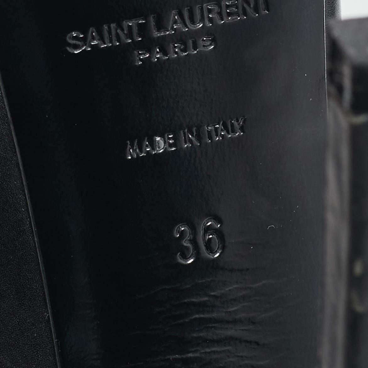 Women's Saint Laurent Black Leather Studded Platform Pumps Size 36 For Sale