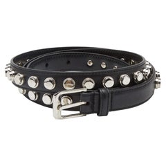 Saint Laurent Cinturón de cuero negro con tachuelas y hebilla Slim 100CM