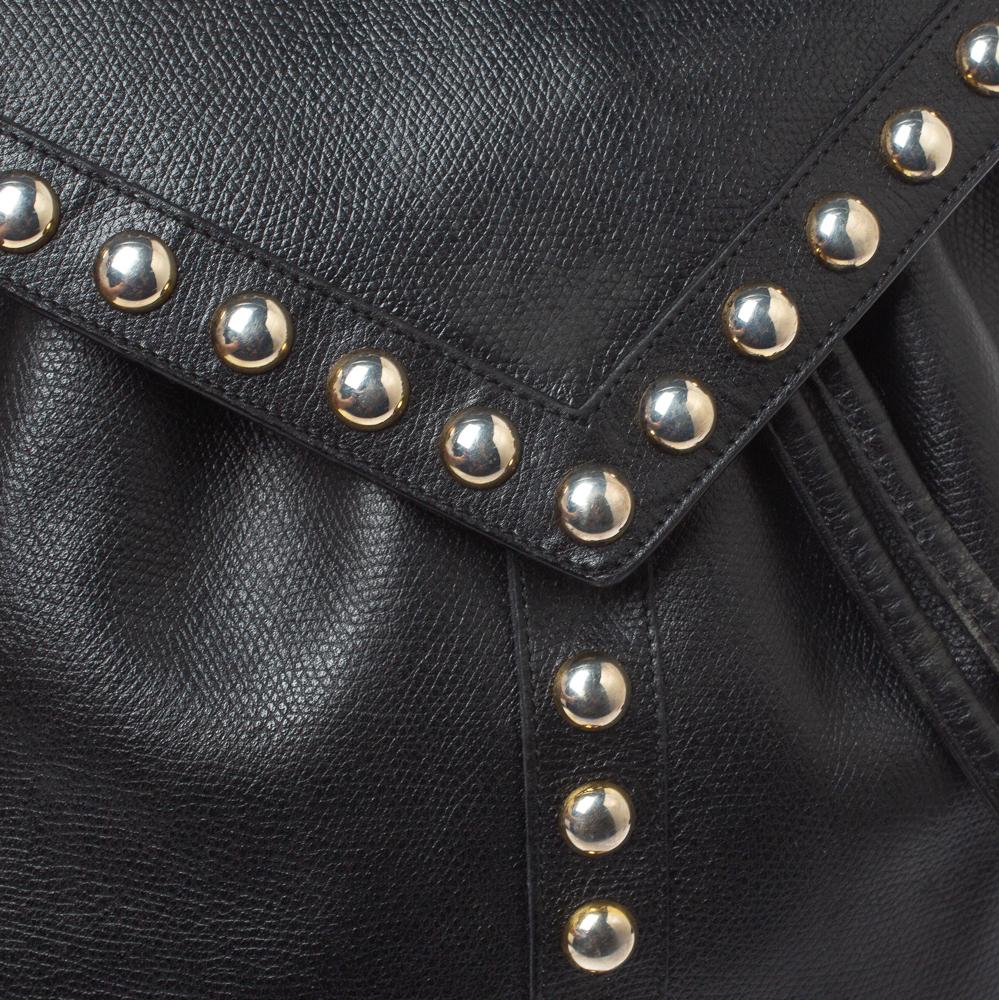 Saint Laurent Black Leather Studded Y Flap Shoulder Bag 5