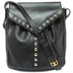 Saint Laurent Black Leather Studded Y Flap Shoulder Bag