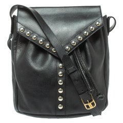 Saint Laurent Black Leather Studded Y Flap Shoulder Bag