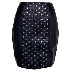 Saint Laurent black leather studs skirt