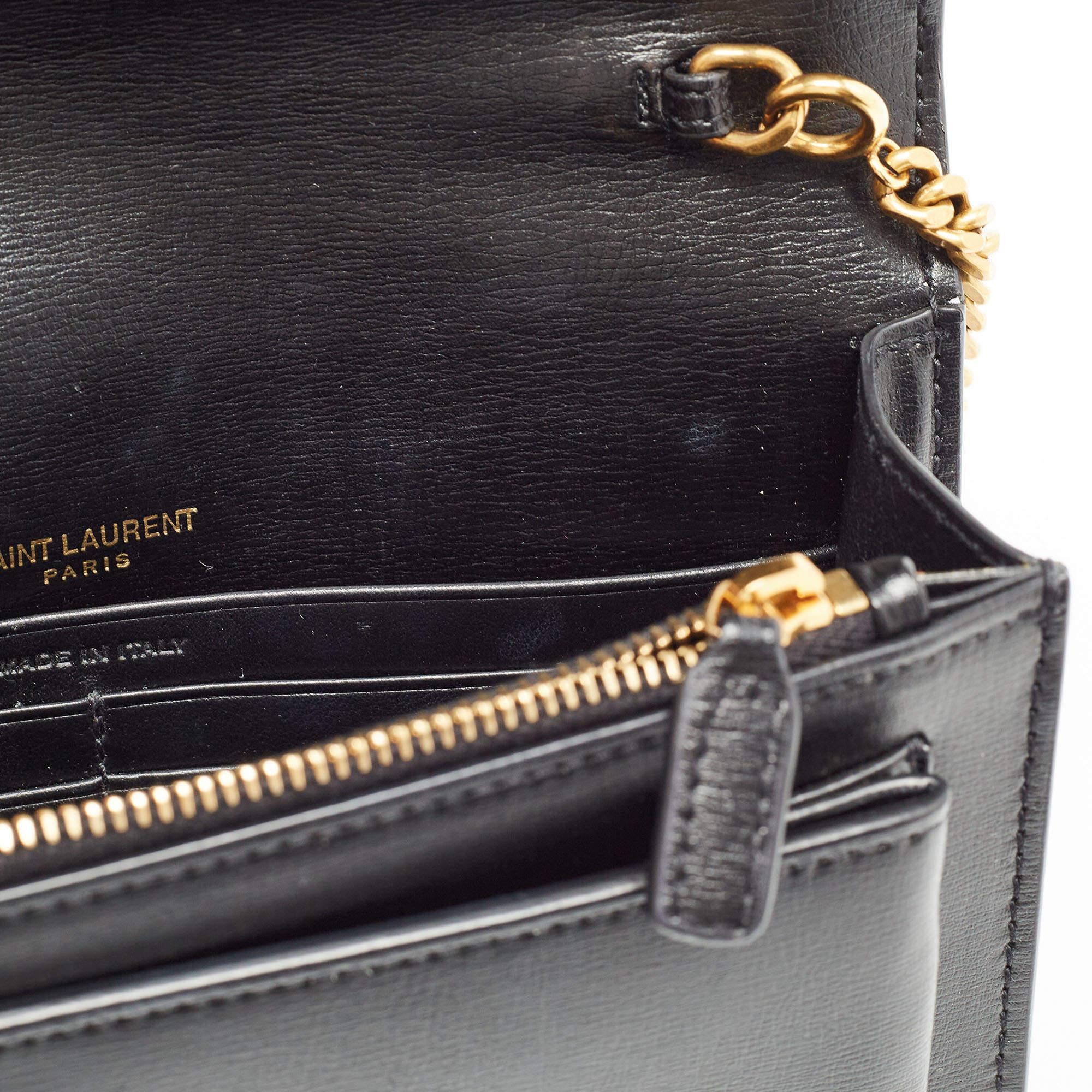 Saint Laurent Black Leather Sunset Chain Wallet For Sale 7