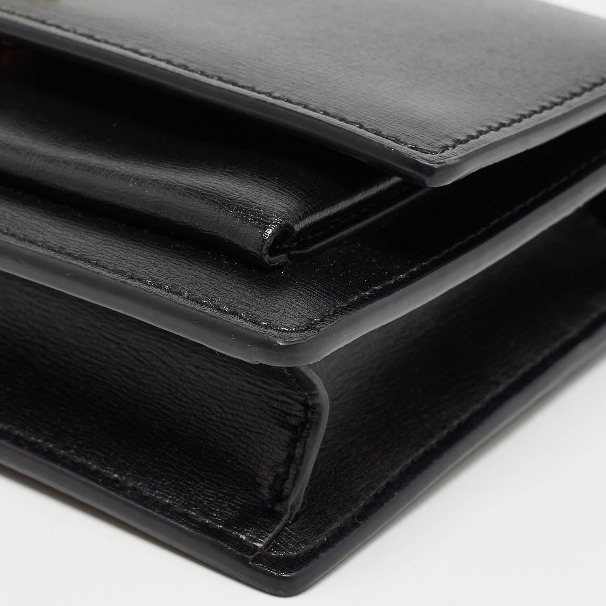 Saint Laurent Black Leather Sunset Chain Wallet For Sale 2