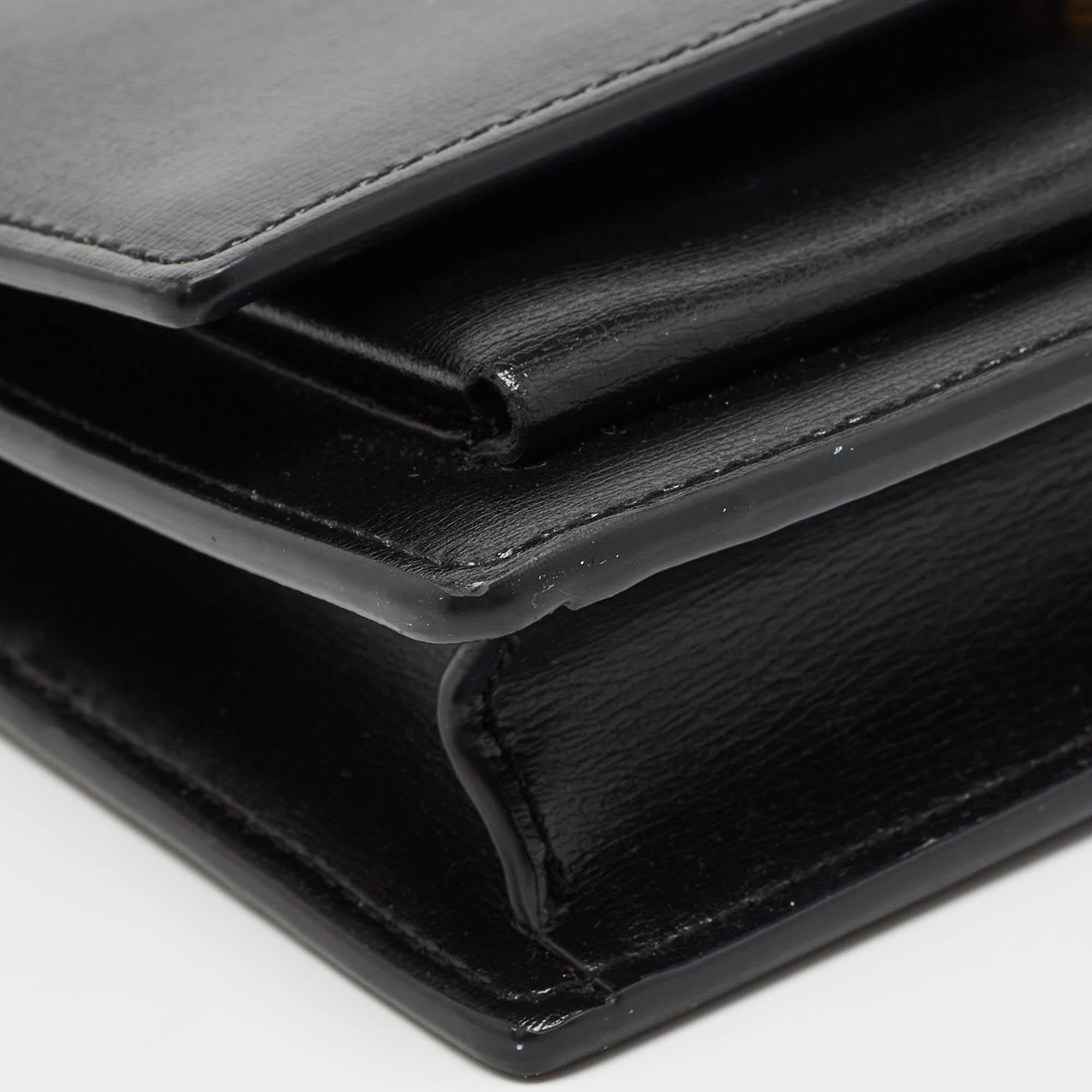 Saint Laurent Black Leather Sunset Chain Wallet For Sale 3