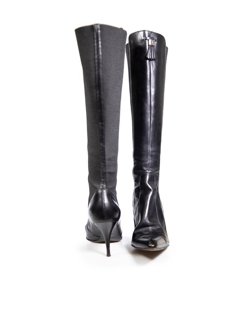 Saint Laurent Black Leather Tassel Knee-High Boots Size IT 38 In Good Condition For Sale In London, GB