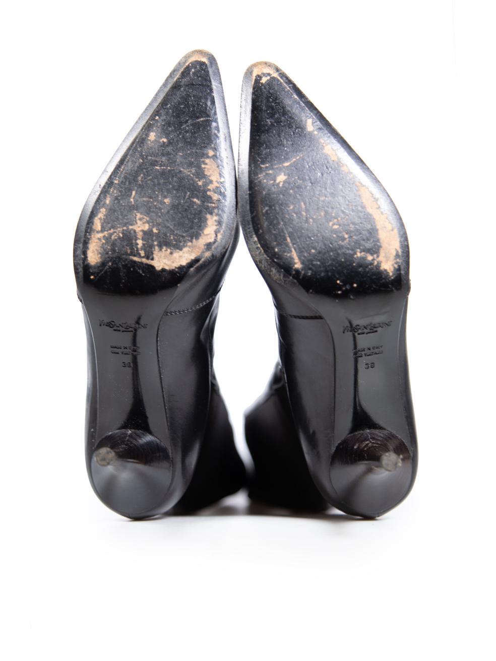 Women's Saint Laurent Black Leather Tassel Knee-High Boots Size IT 38 For Sale
