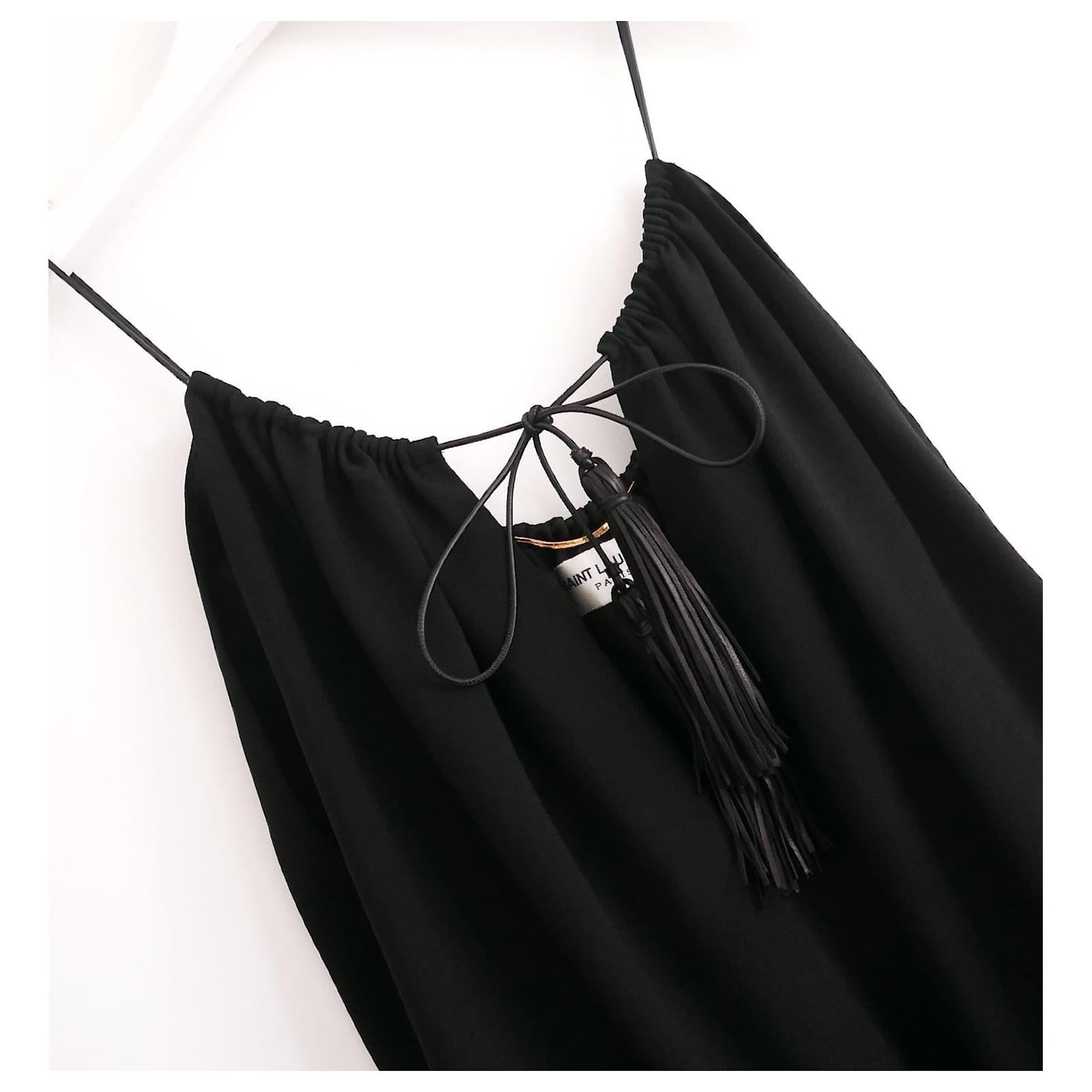 Women's Saint Laurent Black Leather Tassel Mini Dress For Sale
