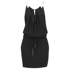 Saint Laurent mini-robe noire en cuir à pompons