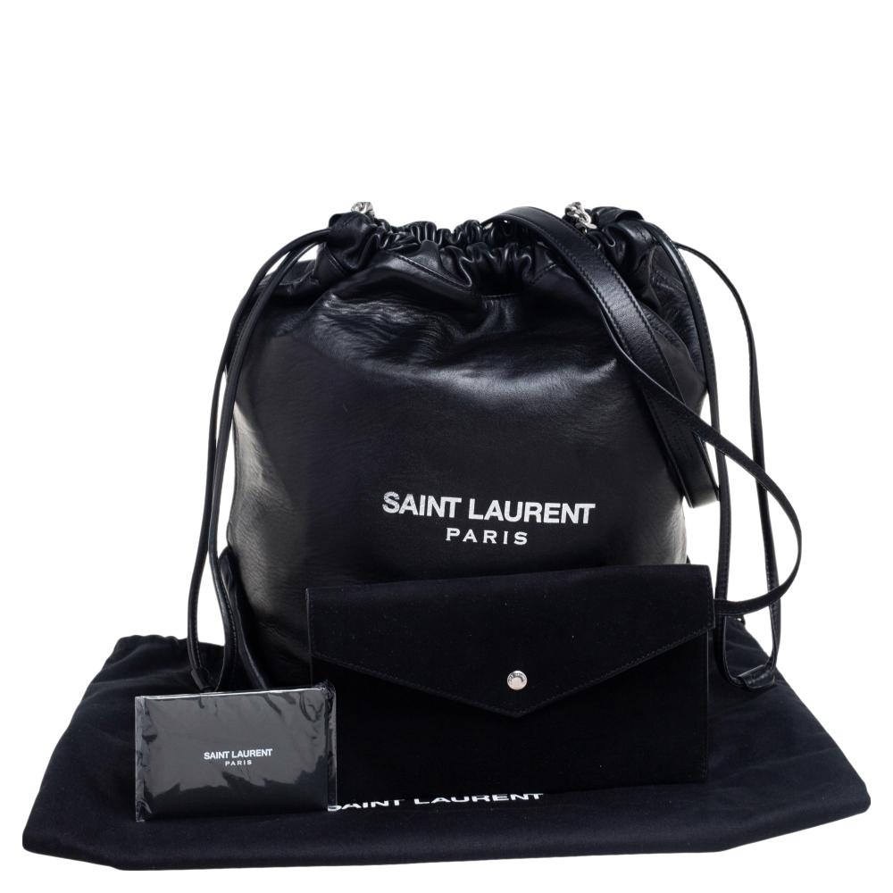 Saint Laurent Black Leather Teddy Bucket Bag 8