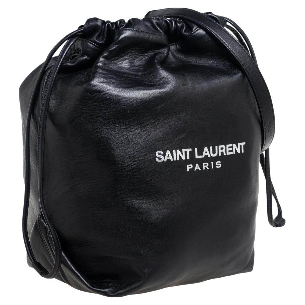 Saint Laurent Black Leather Teddy Bucket Bag In Good Condition In Dubai, Al Qouz 2