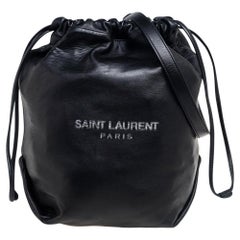 Saint Laurent Black Leather Teddy Bucket Bag