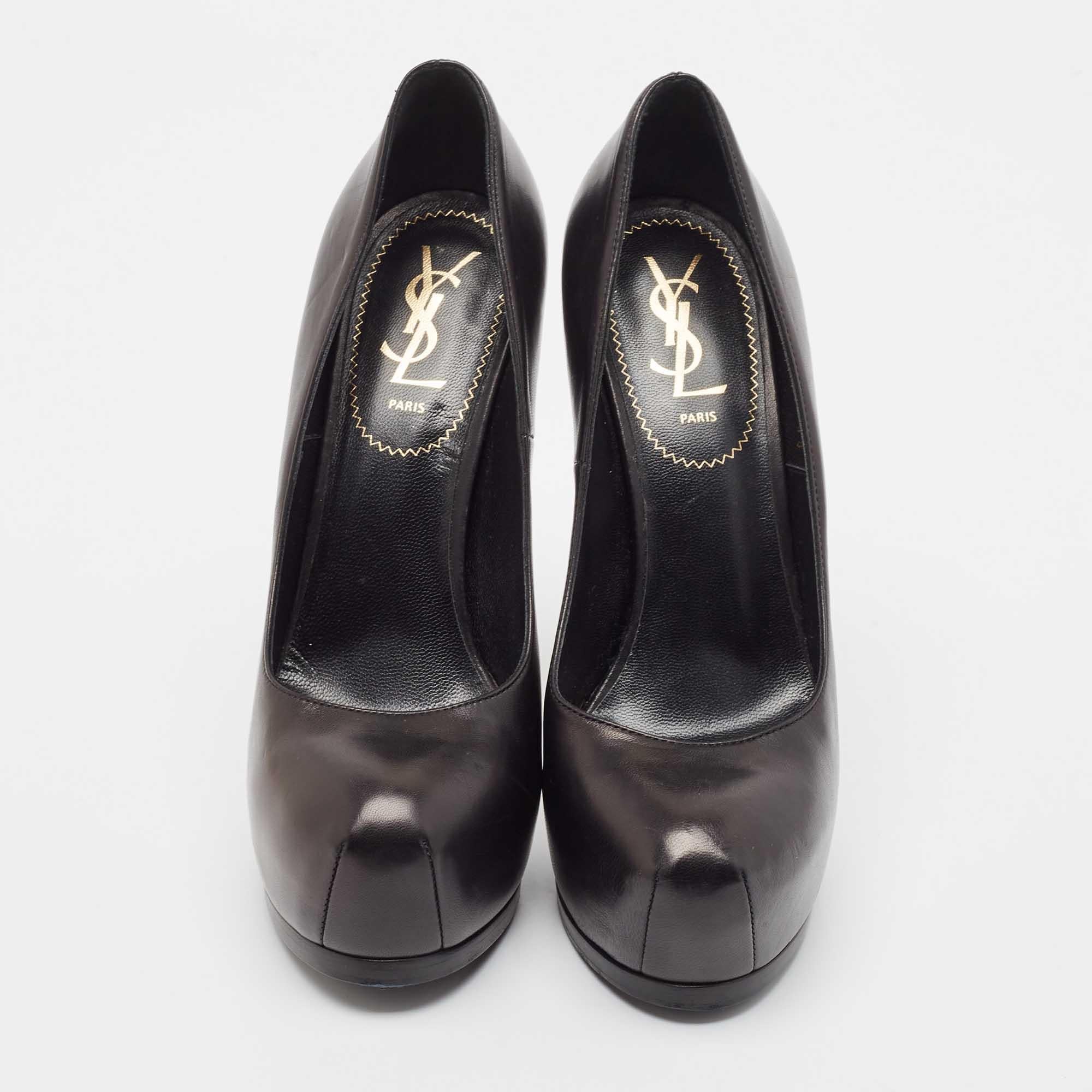 Saint Laurent Black Leather Tribtoo Platform Pumps Size 38 In Good Condition In Dubai, Al Qouz 2