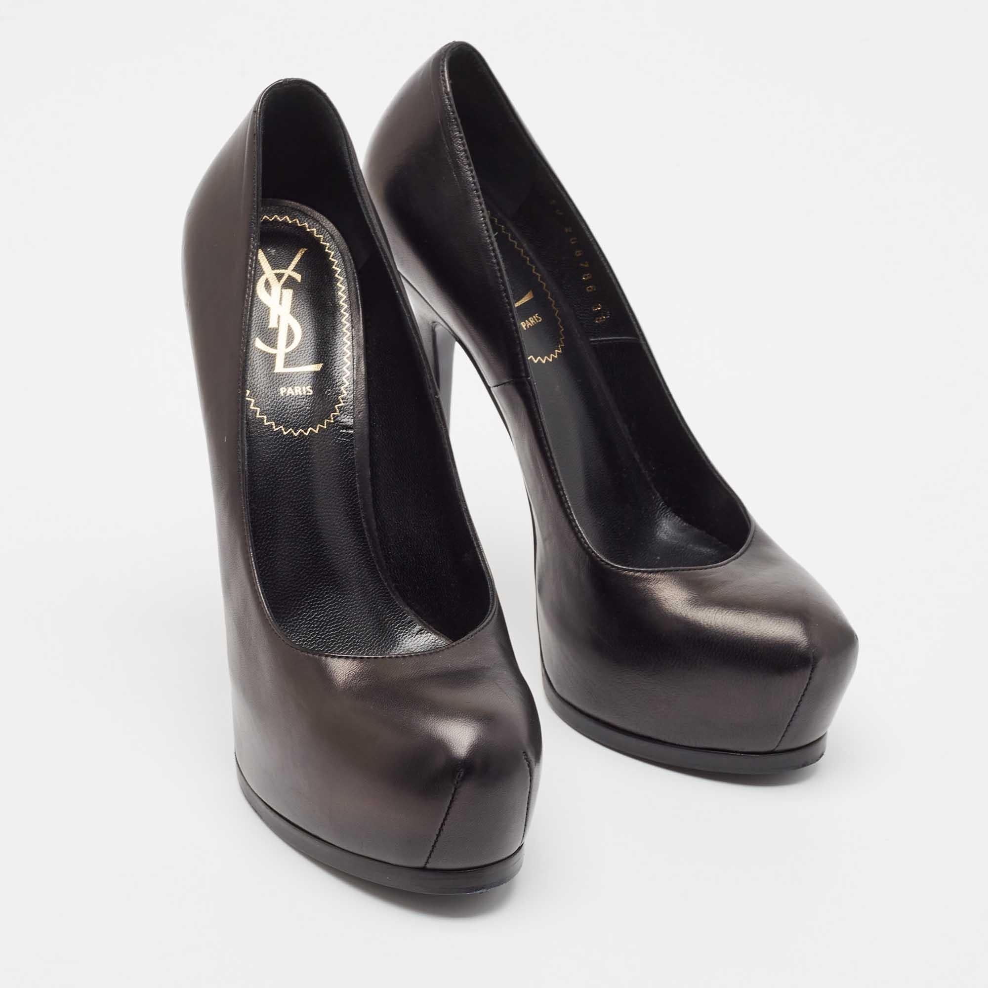 Women's Saint Laurent Black Leather Tribtoo Platform Pumps Size 38
