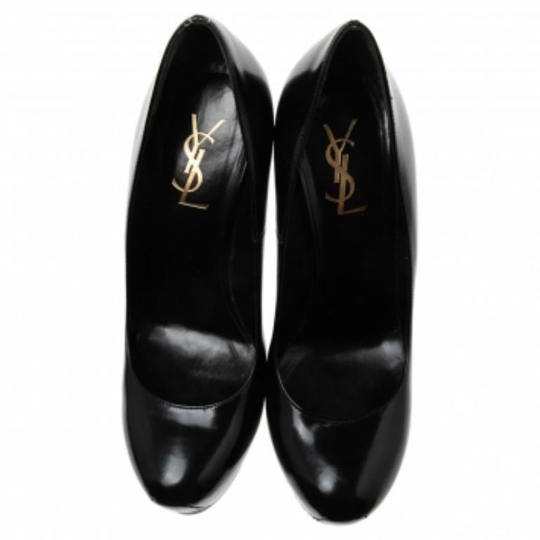 Saint Laurent  Escarpins à plateforme Tribtoo en cuir noir Taille 38.5 Bon état - En vente à Dubai, Al Qouz 2