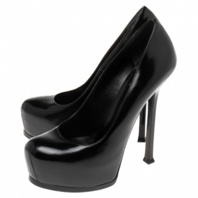 Saint Laurent  Escarpins à plateforme Tribtoo en cuir noir Taille 38.5 en vente 2