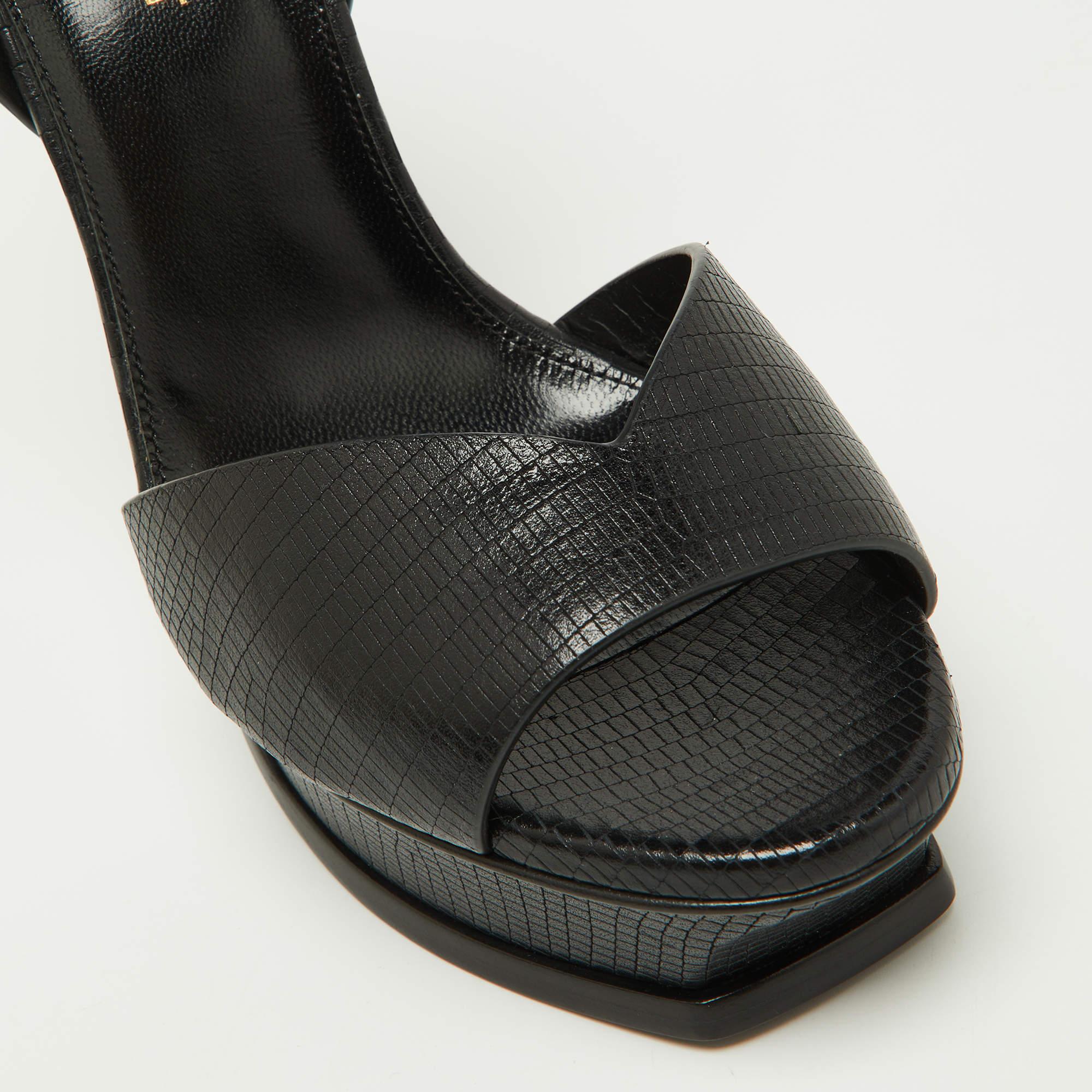 Saint Laurent Black Leather Tribute Ankle Strap Sandals Size 38 2